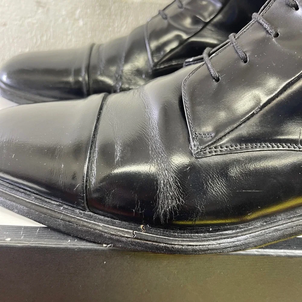 Gucci Men's Black Leather Cap Toe Ankle Boots Dress Shoes Lace up Size 9.5‎ US